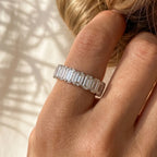 Emerald Cut Moissanite Full Eternity Ring | Stackable Wedding Band | Gold & Silver