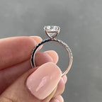 Round Cut Moissanite Pavé Hidden Halo Ring | 1CT / 2CT / 3CT | 925 Silver Platinum Plated