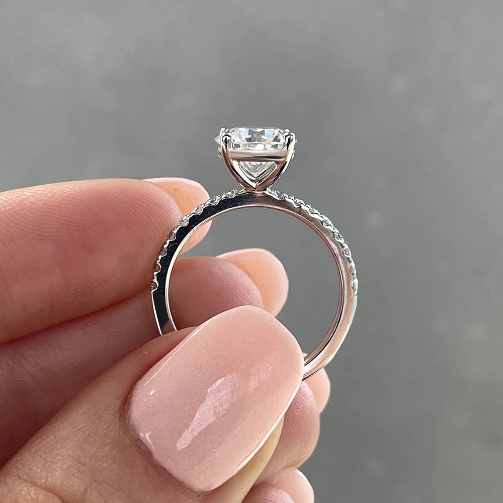 Round Cut Moissanite Pavé Hidden Halo Ring | 1CT / 2CT / 3CT | 925 Silver Platinum Plated