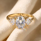 Oval Moissanite Cluster Ring | 2CT Center | Marquise & Round Accents | Gold & Silver