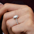 Emerald Cut Moissanite Halo Ring | 1CT / 2CT | GRA Certified | 18K Gold Plated | 925 Silver