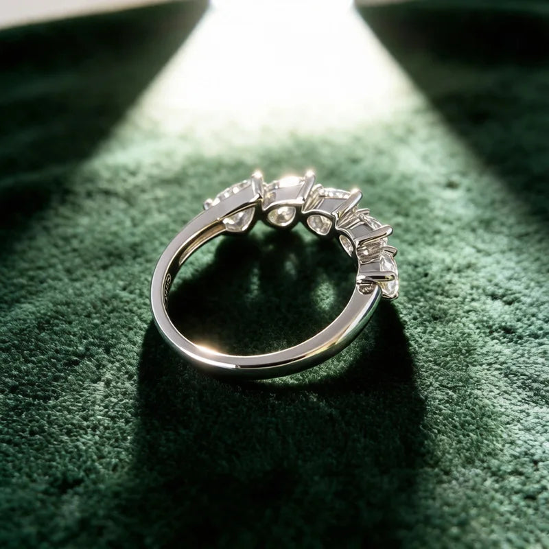 5-Stone Pear Cut Moissanite Half Eternity Band | 2.5CT Total | 925 Sterling Silver