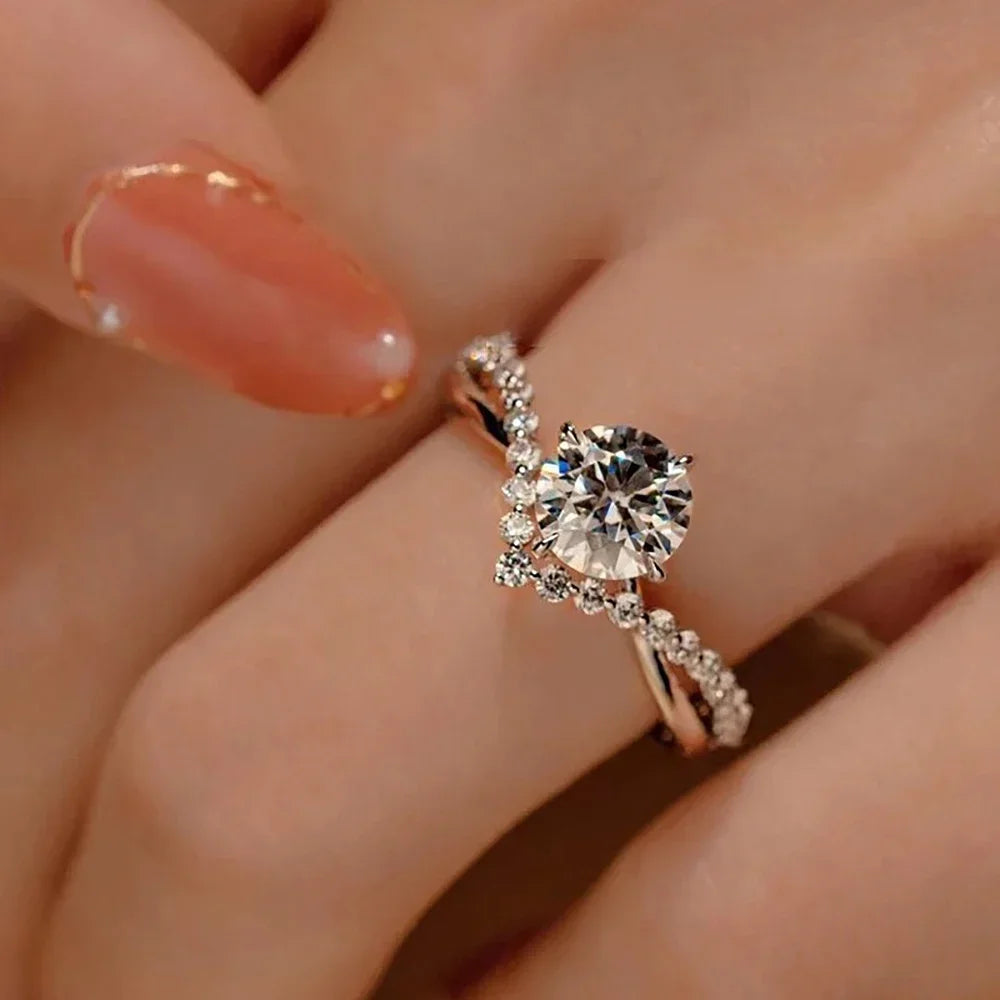 Round Cut Moissanite Bridal Ring | 1CT 6.5mm | Certified | 925 Silver Platinum Plated