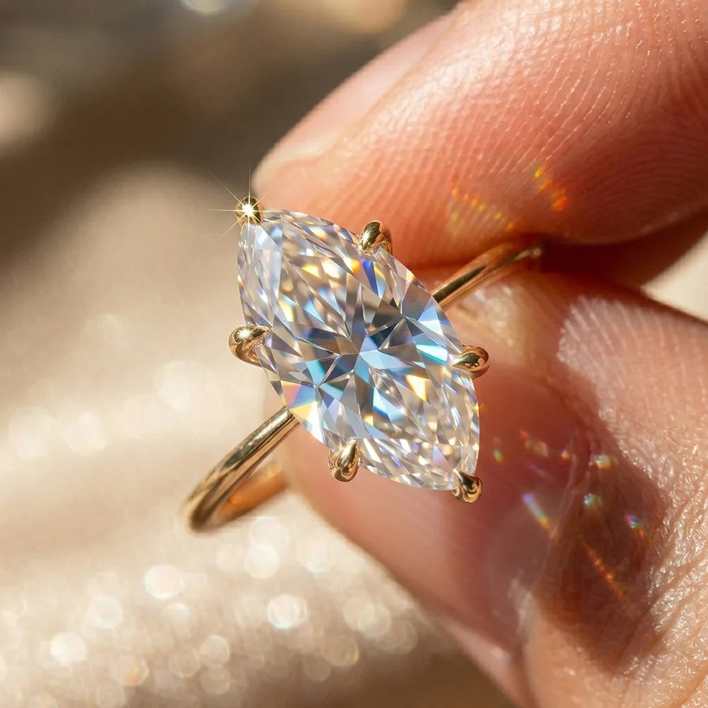 Marquise Cut Moissanite Solitaire Ring Adjustable Size | 3CT