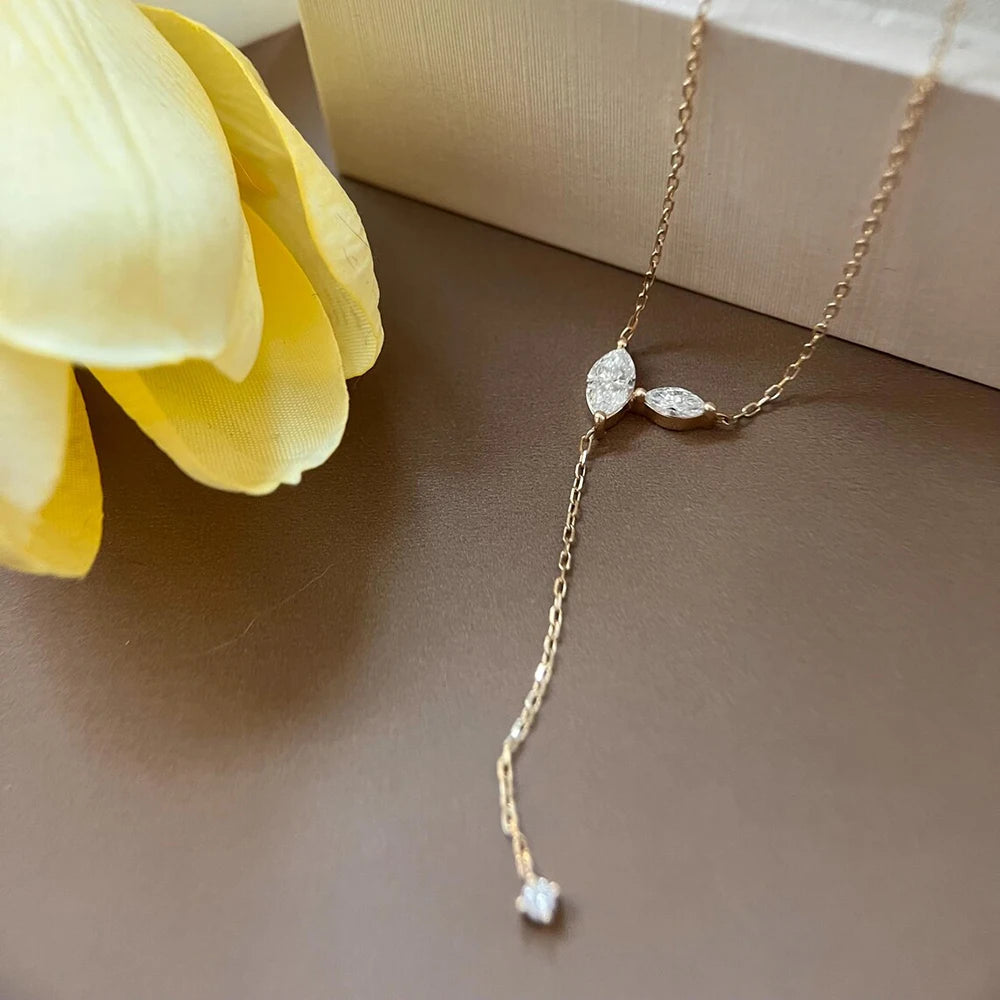 Marquise Cut Moissanite Lariat Y-Necklace | 925 Silver Box Chain | Gold / Silver / Rose Gold