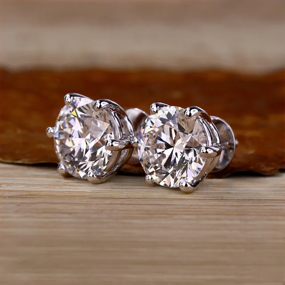 Round Moissanite Stud Earrings | 0.1CT to 3CT | 6-Prong | GRA Certified | Gold & Silver | 925 Silver