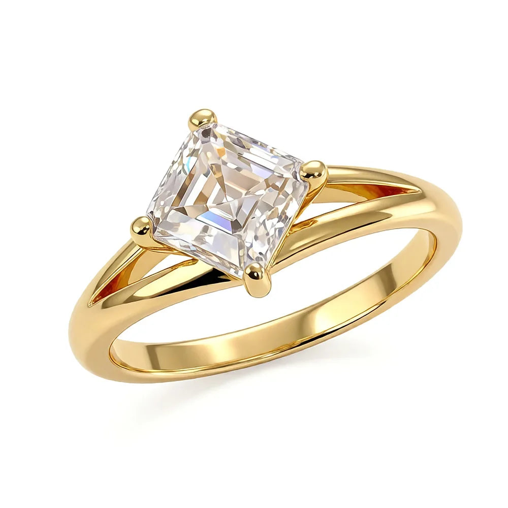 Princess Cut Moissanite Ring | 1CT | Split Shank | Gold & Silver | 925 Sterling Silver
