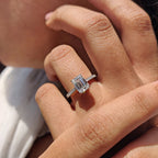 Emerald Cut Moissanite Hidden Halo Ring | 1CT / 2CT / 3CT / 4CT | GRA Certified | 925 Silver 18K Gold Plated