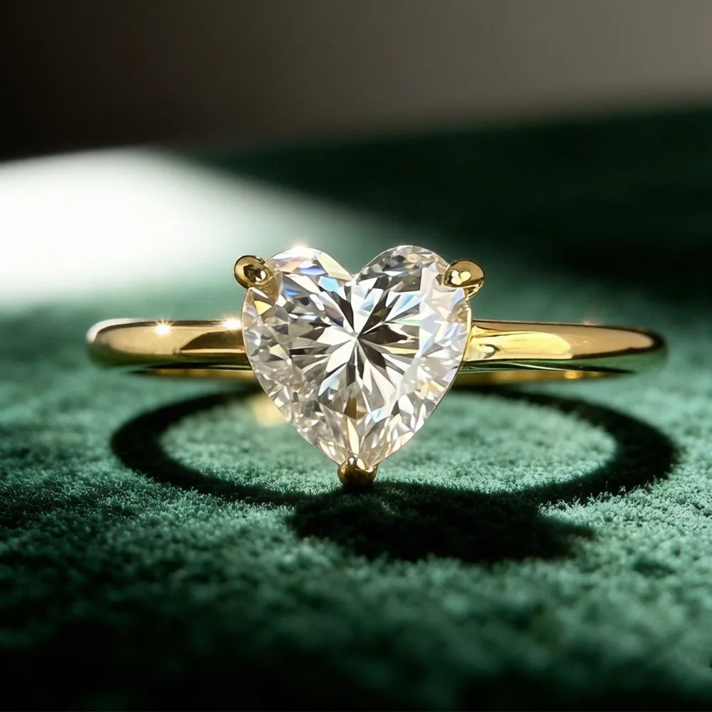 Heart Cut Moissanite Solitaire Ring | 1.2CT | 3-Prong | Gold & Silver | 925 Silver