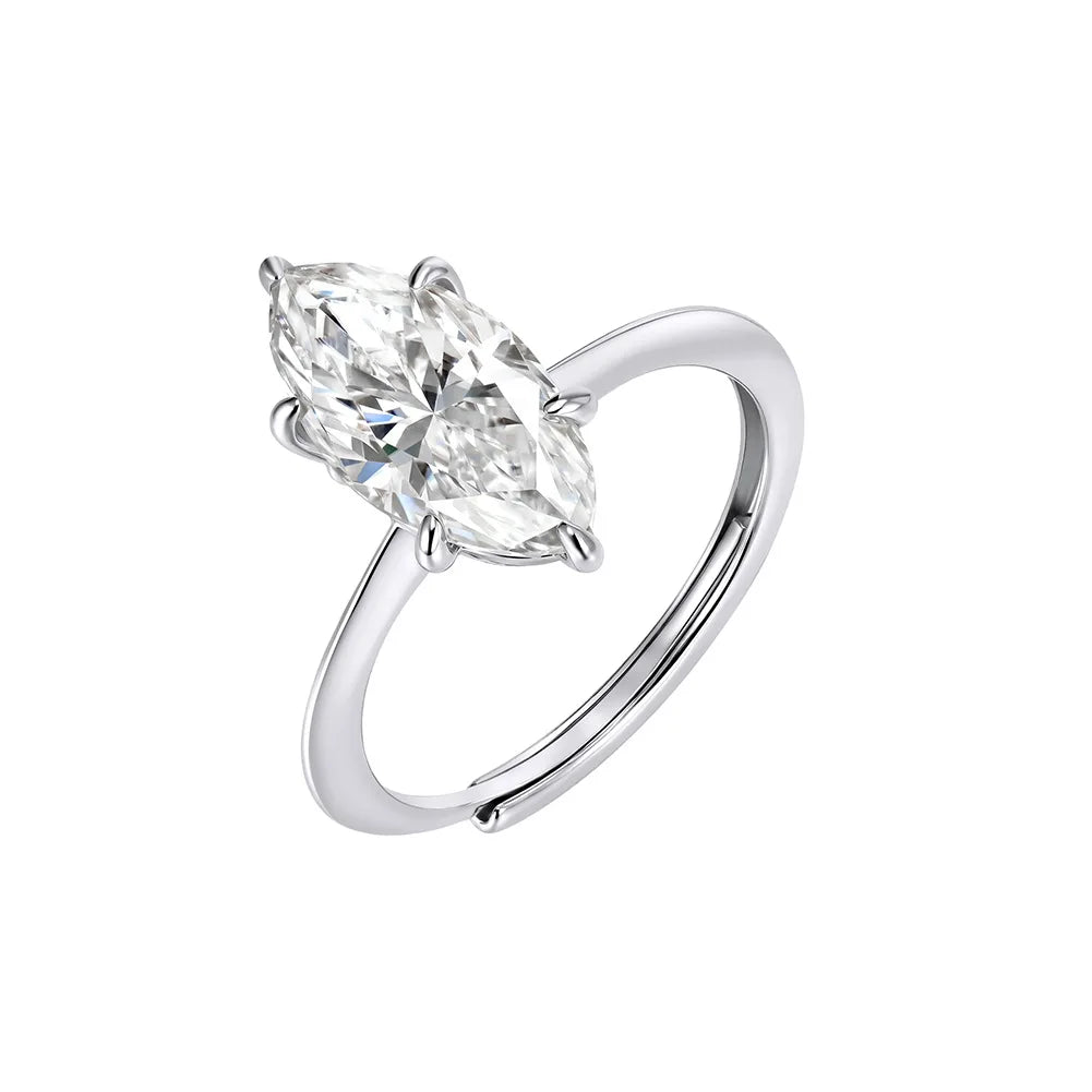 Marquise Cut Moissanite Solitaire Ring Adjustable Size | 3CT