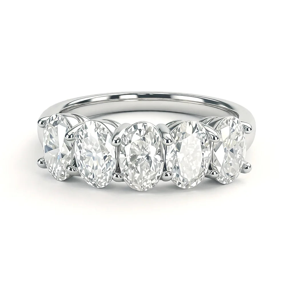 5-Stone Oval Cut Moissanite Half Eternity Band | 2.5CT Total | 925 Sterling Silver
