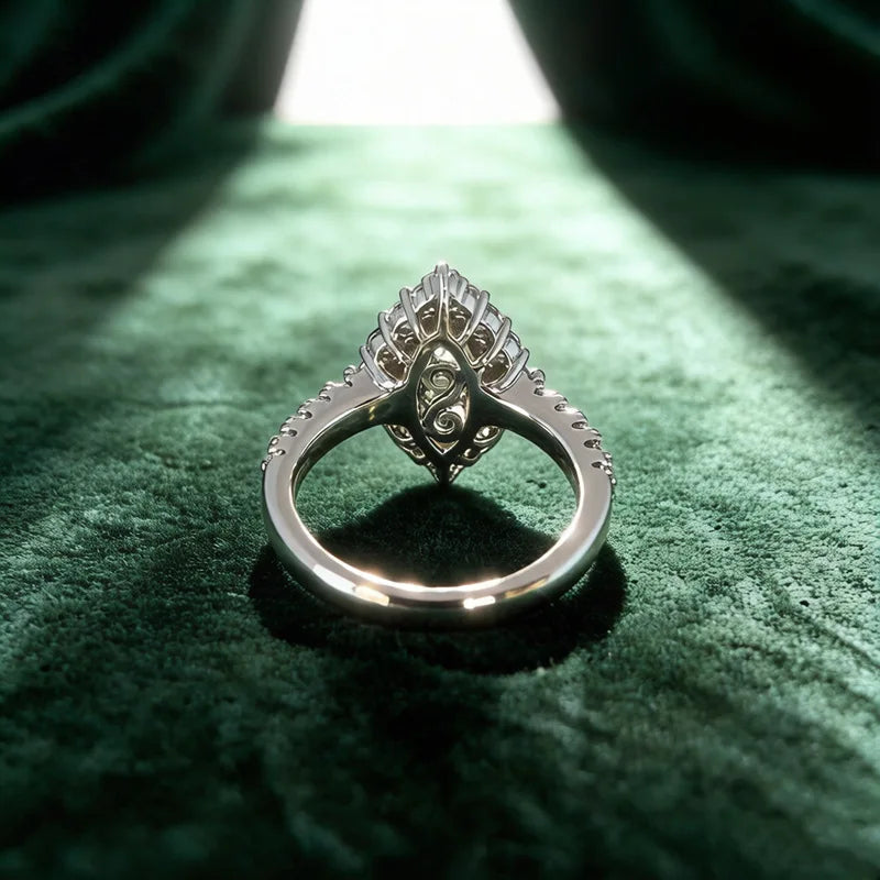 Marquise Cut Moissanite Vintage Halo Ring | 2CT | Pavé CZ Halo