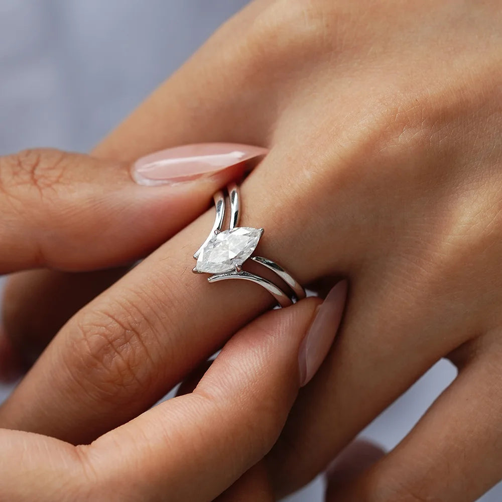 Marquise Cut Moissanite Solitaire Ring | 1CT | Stackable