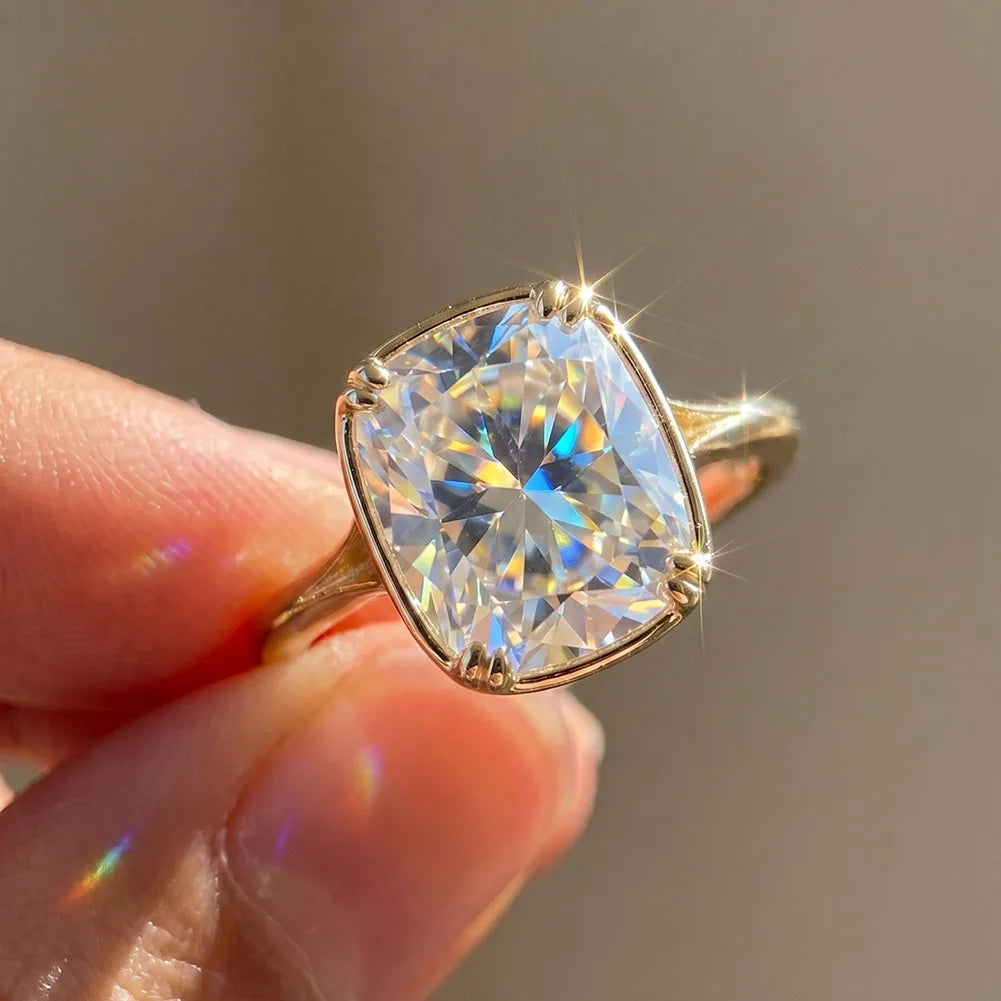 Cushion Cut Moissanite Ring | Double Shank Pavé | Adjustable Size | Gold & Silver