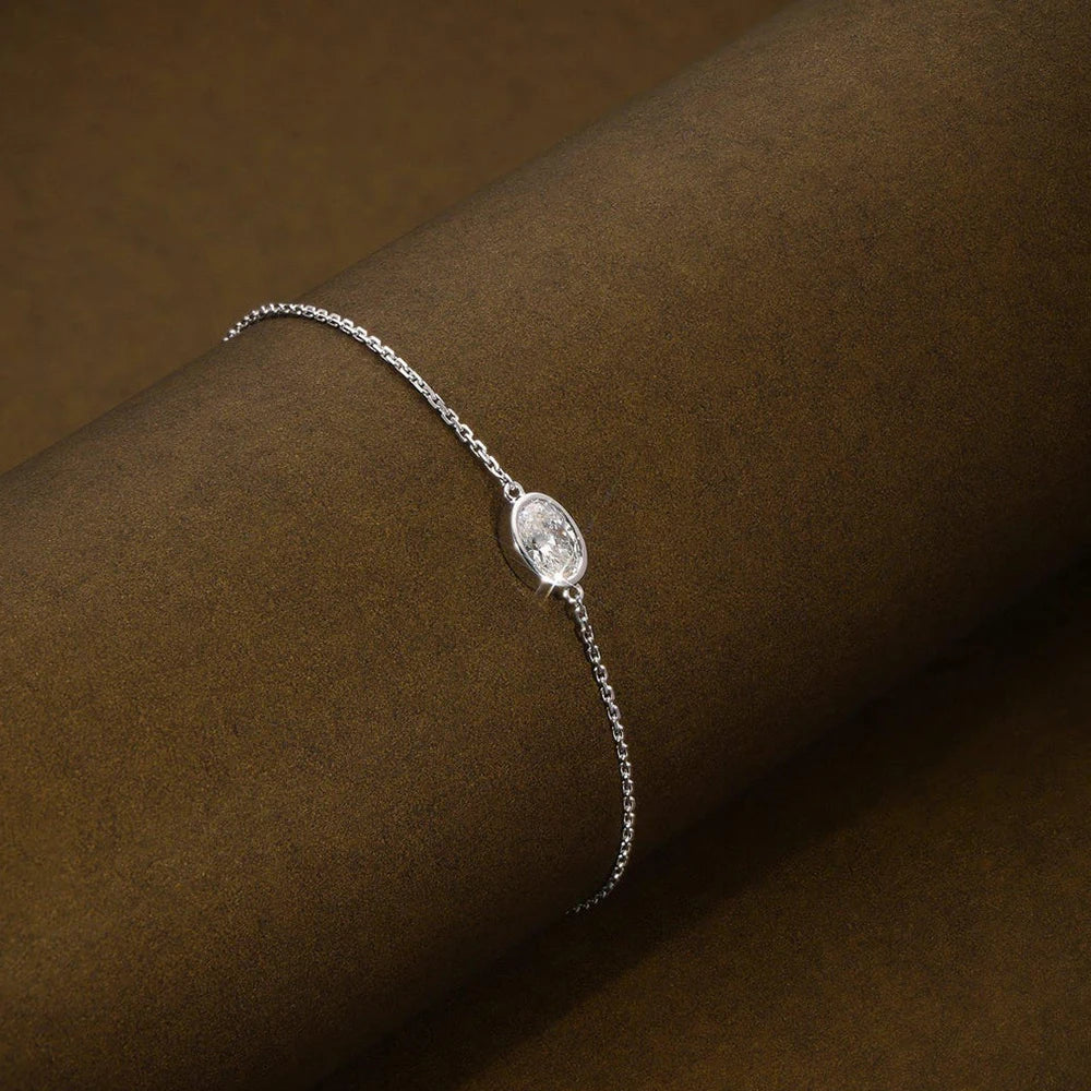 Bezel Set Oval Cut Moissanite Solitaire Bracelet | 1CT / 2CT | Certified | 925 Silver 18K Gold Plated | Gold / Silver / Rose Gold