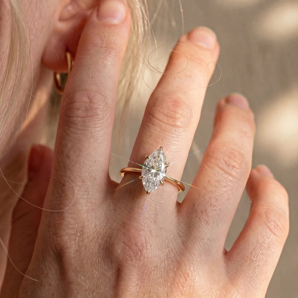 Marquise Cut Moissanite Solitaire Ring Adjustable Size | 3CT
