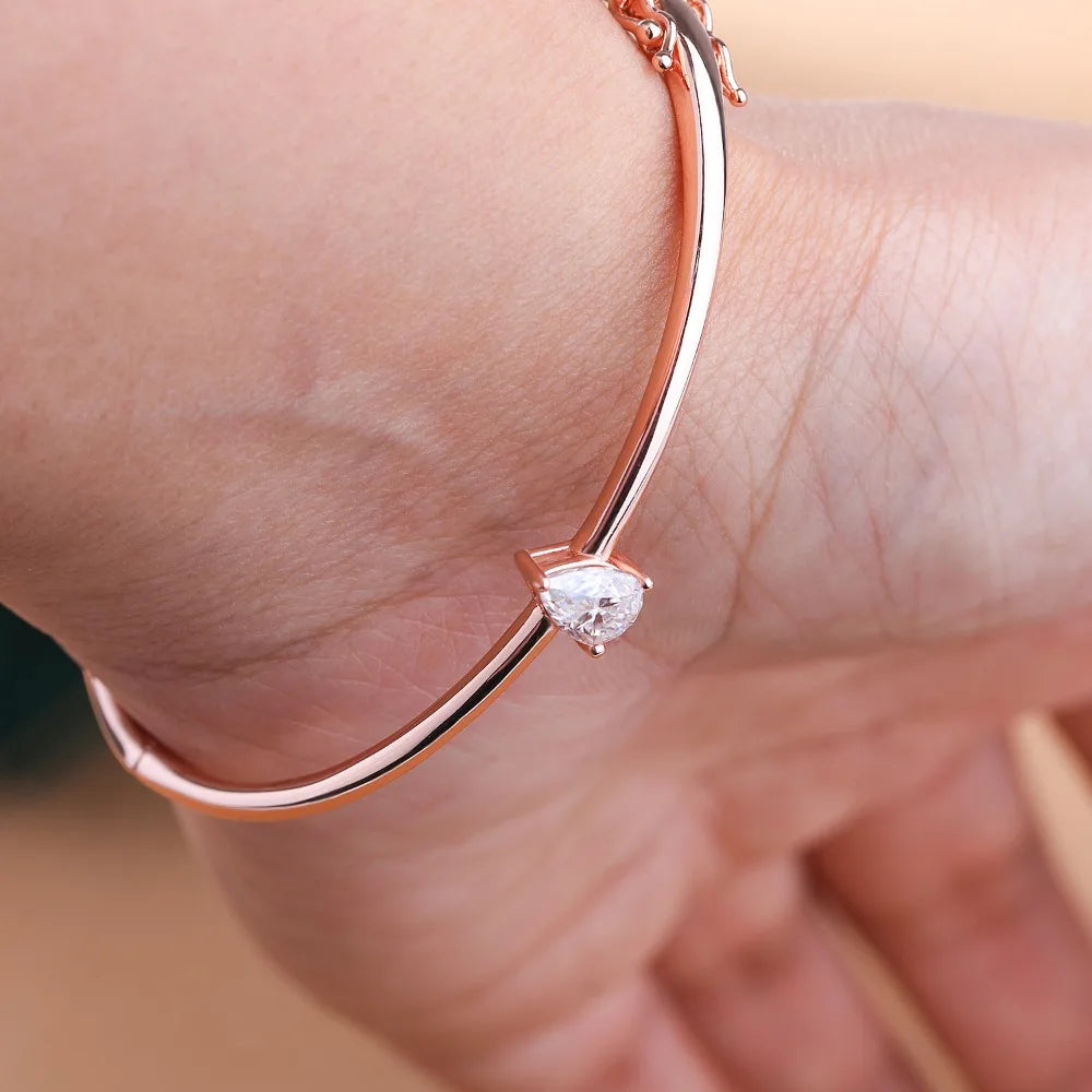 Pear Cut Moissanite Solitaire Bangle | 1CT | GRA Certified | Rose Gold & Silver | 925 Sterling Silver