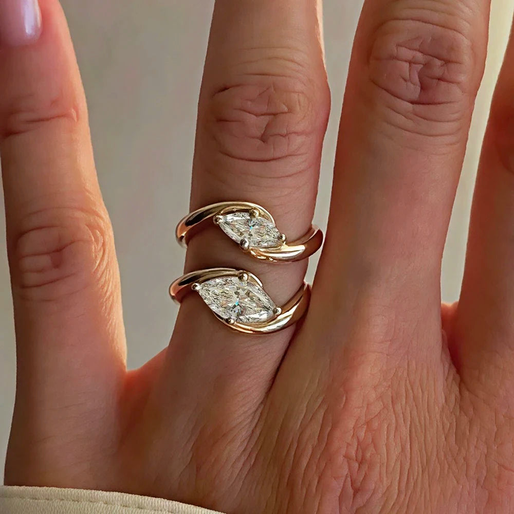 Marquise Cut Moissanite Bypass Ring | 1CT 2CT | Gold & Silver