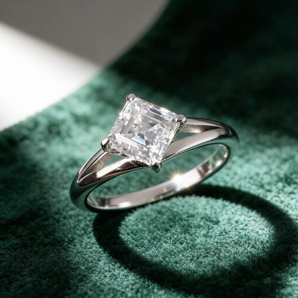 Princess Cut Moissanite Ring | 1CT | Split Shank | Gold & Silver | 925 Sterling Silver