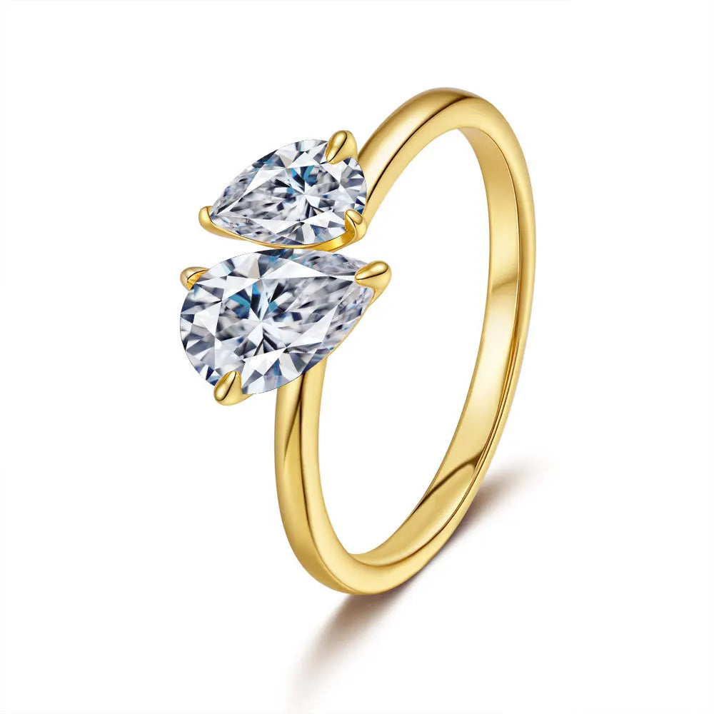 Toi et Moi Pear Cut Moissanite Ring | 1.5CT Total | VVS1 D Color | 18K Gold Plated