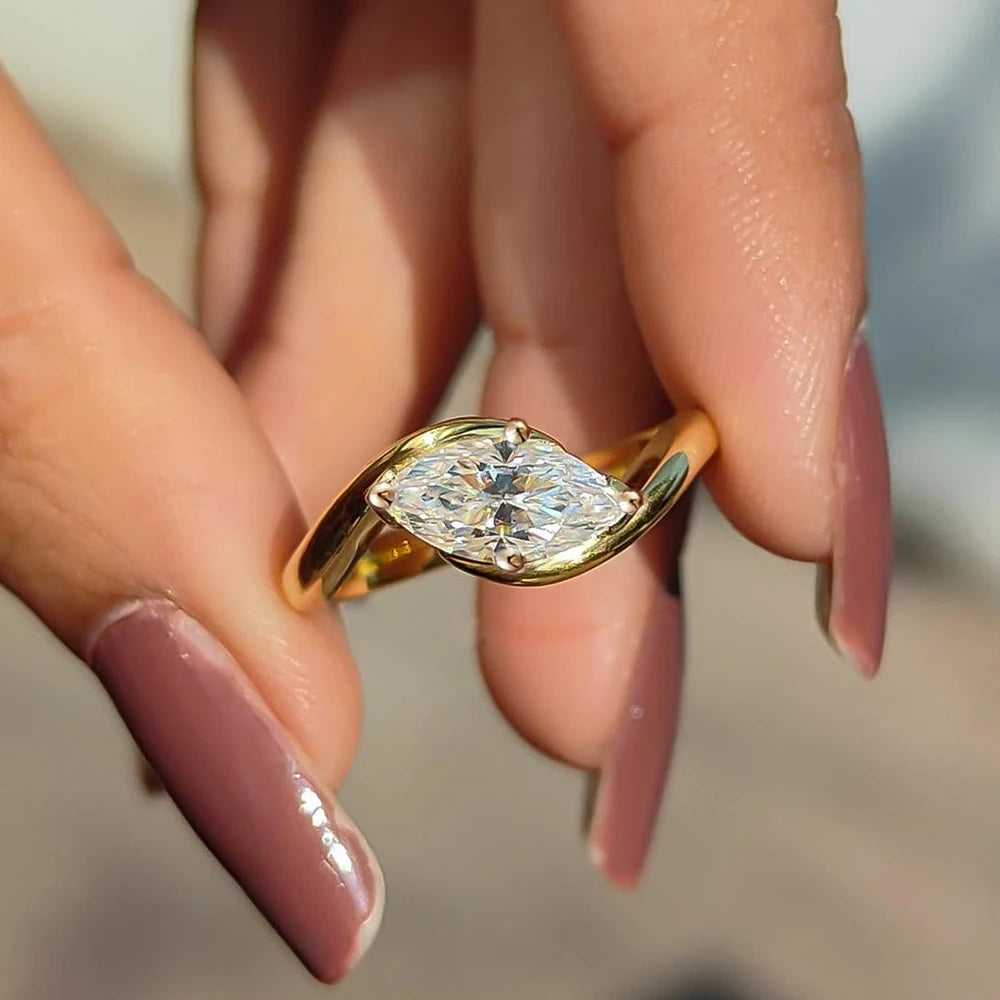 Marquise Cut Moissanite Bypass Ring | 1CT 2CT | Gold & Silver