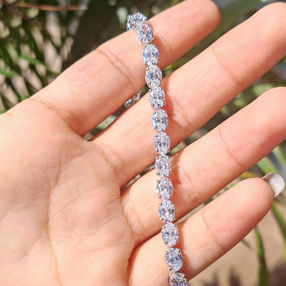 East-West Set Oval Cut Moissanite Tennis Bracelet | 0.3CT / 0.5CT / 1CT | Certified | 925 Silver | Gold & Silver