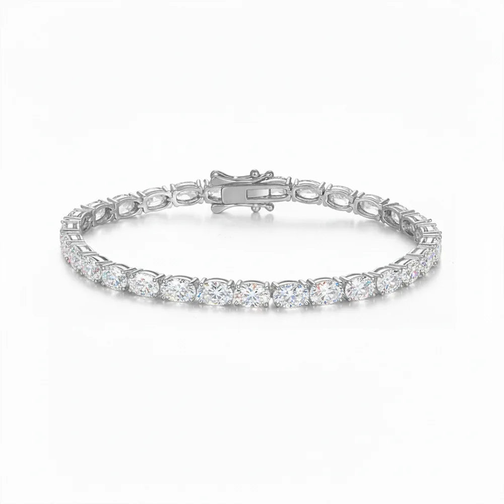 East-West Set Oval Cut Moissanite Tennis Bracelet | 0.3CT / 0.5CT / 1CT | Certified | 925 Silver | Gold & Silver