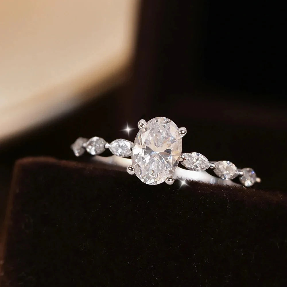 Oval Cut Moissanite Solitaire Ring | 1CT / 2CT | Certified | 925 Silver Platinum Plated