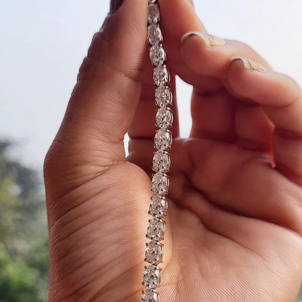 East-West Set Oval Cut Moissanite Tennis Bracelet | 0.3CT / 0.5CT / 1CT | Certified | 925 Silver | Gold & Silver