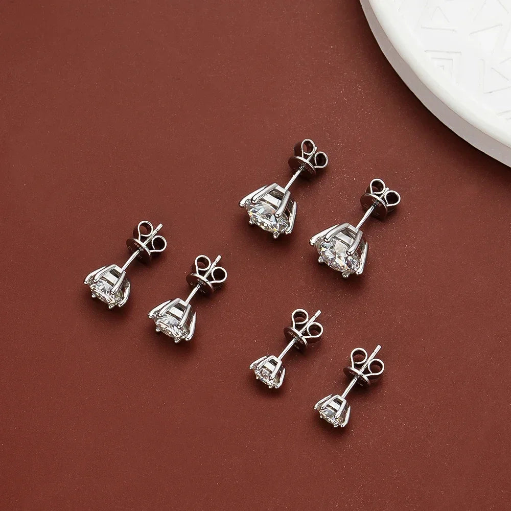 Round Moissanite Stud Earrings | 0.1CT to 3CT | 6-Prong | GRA Certified | Gold & Silver | 925 Silver