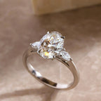 Oval Cut Moissanite 3-Stone Ring | Pear Side Stones | 3CT / 8CT Total | 925 Sterling Silver