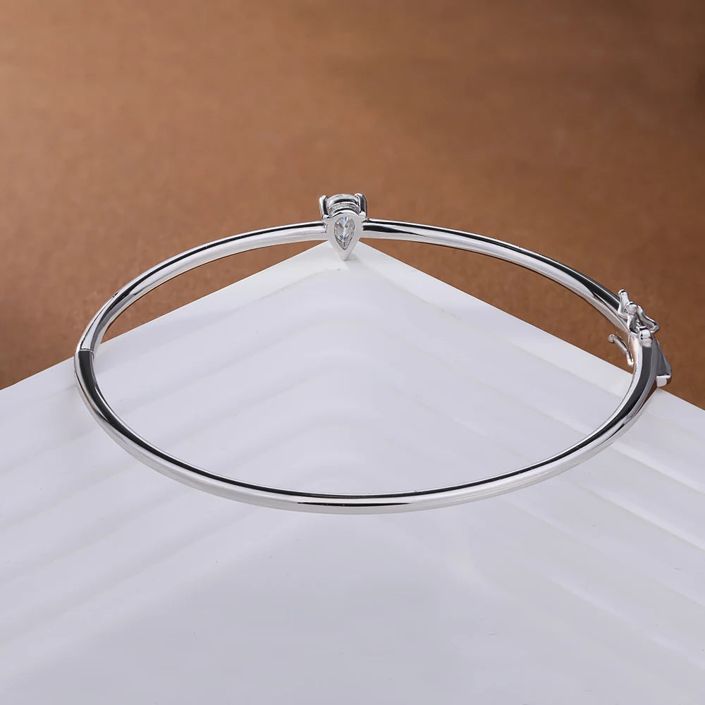 Pear Cut Moissanite Solitaire Bangle | 1CT | GRA Certified | Rose Gold & Silver | 925 Sterling Silver