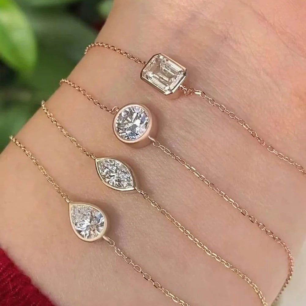 Bezel Set Oval Cut Moissanite Solitaire Bracelet | 1CT / 2CT | Certified | 925 Silver 18K Gold Plated | Gold / Silver / Rose Gold