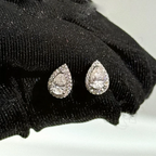 Pear Cut Moissanite Halo Stud Earrings | 0.5CT / 1CT Each | Certified | 925 Sterling Silver | Butterfly Back