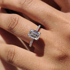 Emerald Cut Moissanite Hidden Halo Ring | 1CT / 2CT / 3CT / 4CT | GRA Certified | 925 Silver 18K Gold Plated