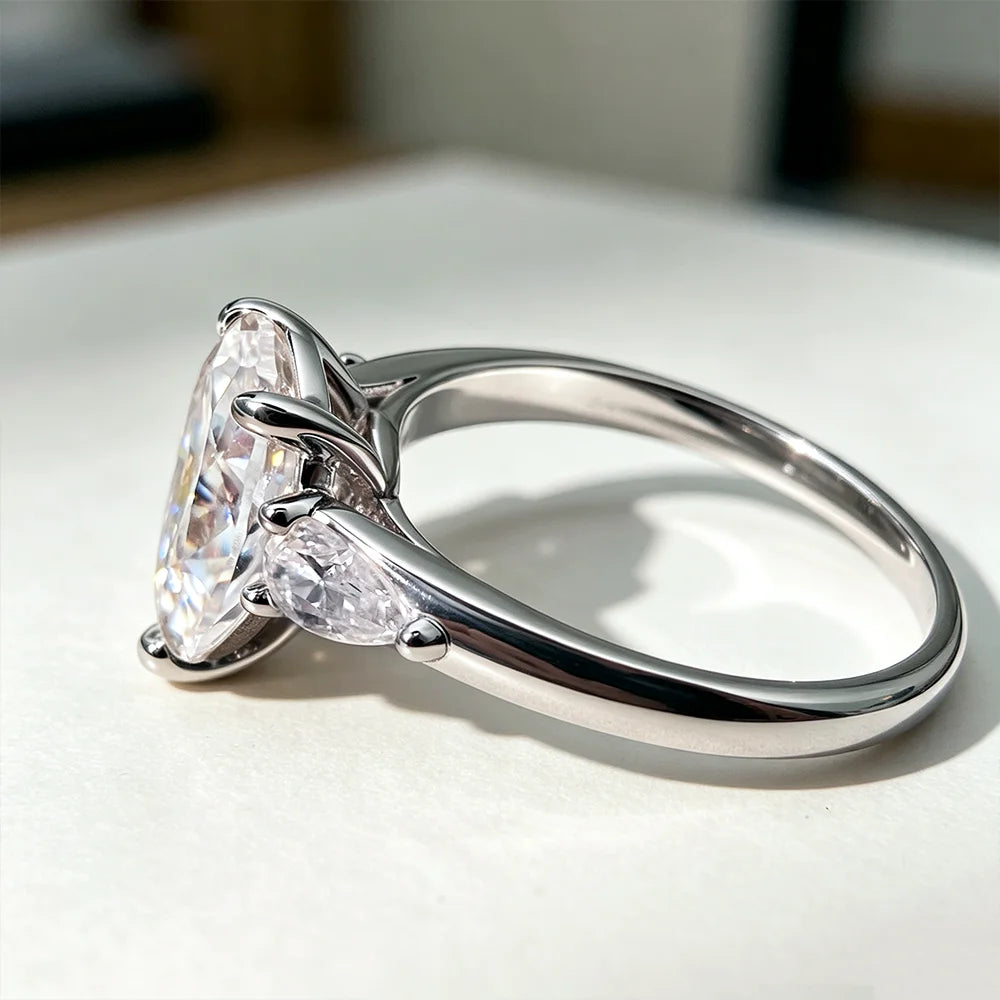 Pear Cut Moissanite 3-Stone Ring | 1CT–4CT | Full Moissanite | GRA Certified | 925 Silver