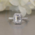 Emerald Cut Moissanite Halo Ring | 1CT / 2CT | GRA Certified | 18K Gold Plated | 925 Silver