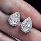 Pear Cut Moissanite Halo Stud Earrings | 0.5CT / 1CT Each | Certified | 925 Sterling Silver | Butterfly Back