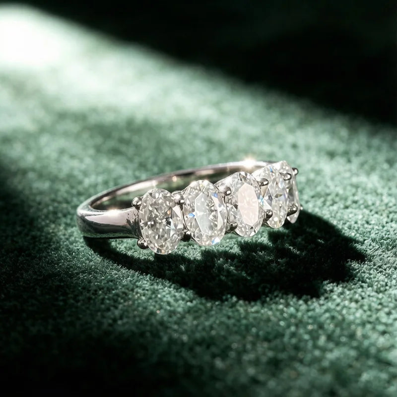 5-Stone Oval Cut Moissanite Half Eternity Band | 2.5CT Total | 925 Sterling Silver