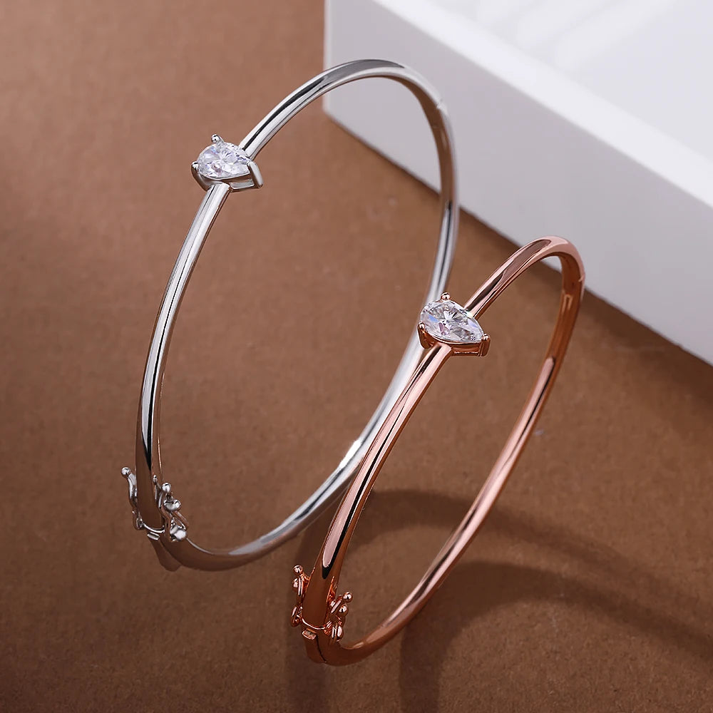 Pear Cut Moissanite Solitaire Bangle | 1CT | GRA Certified | Rose Gold & Silver | 925 Sterling Silver