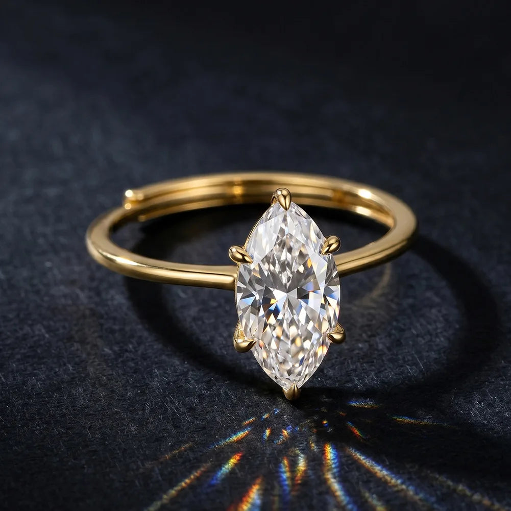 Marquise Cut Moissanite Solitaire Ring Adjustable Size | 3CT