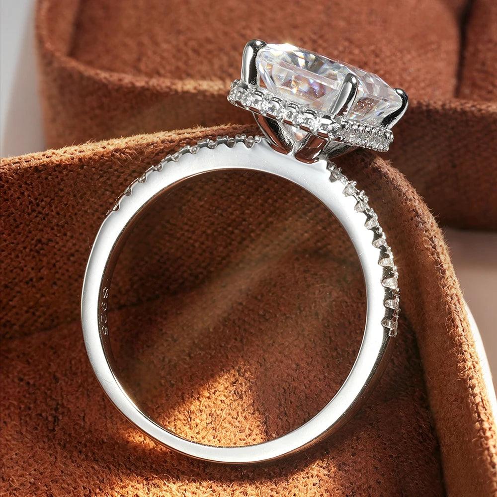 4CT Crushed Ice Cushion Cut Moissanite Hidden Halo Ring | GRA Certified | 925 Silver 18K Gold Plated