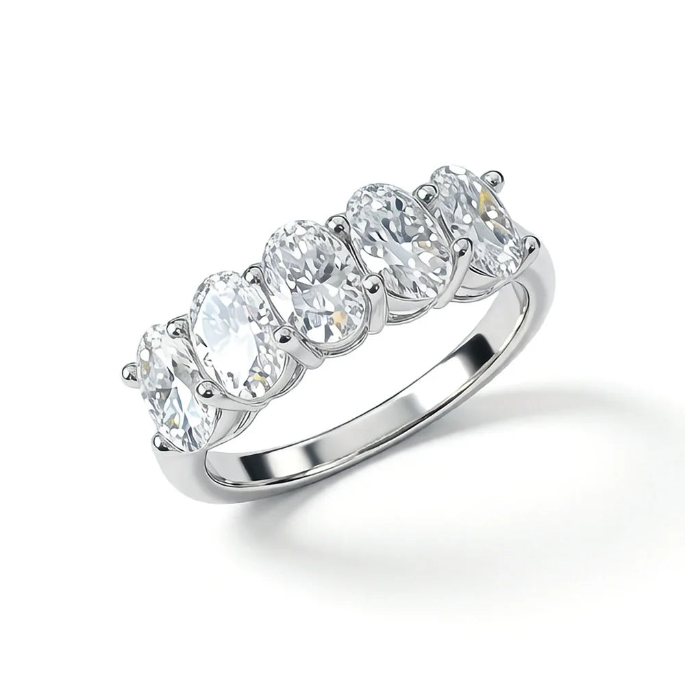 5-Stone Oval Cut Moissanite Half Eternity Band | 2.5CT Total | 925 Sterling Silver