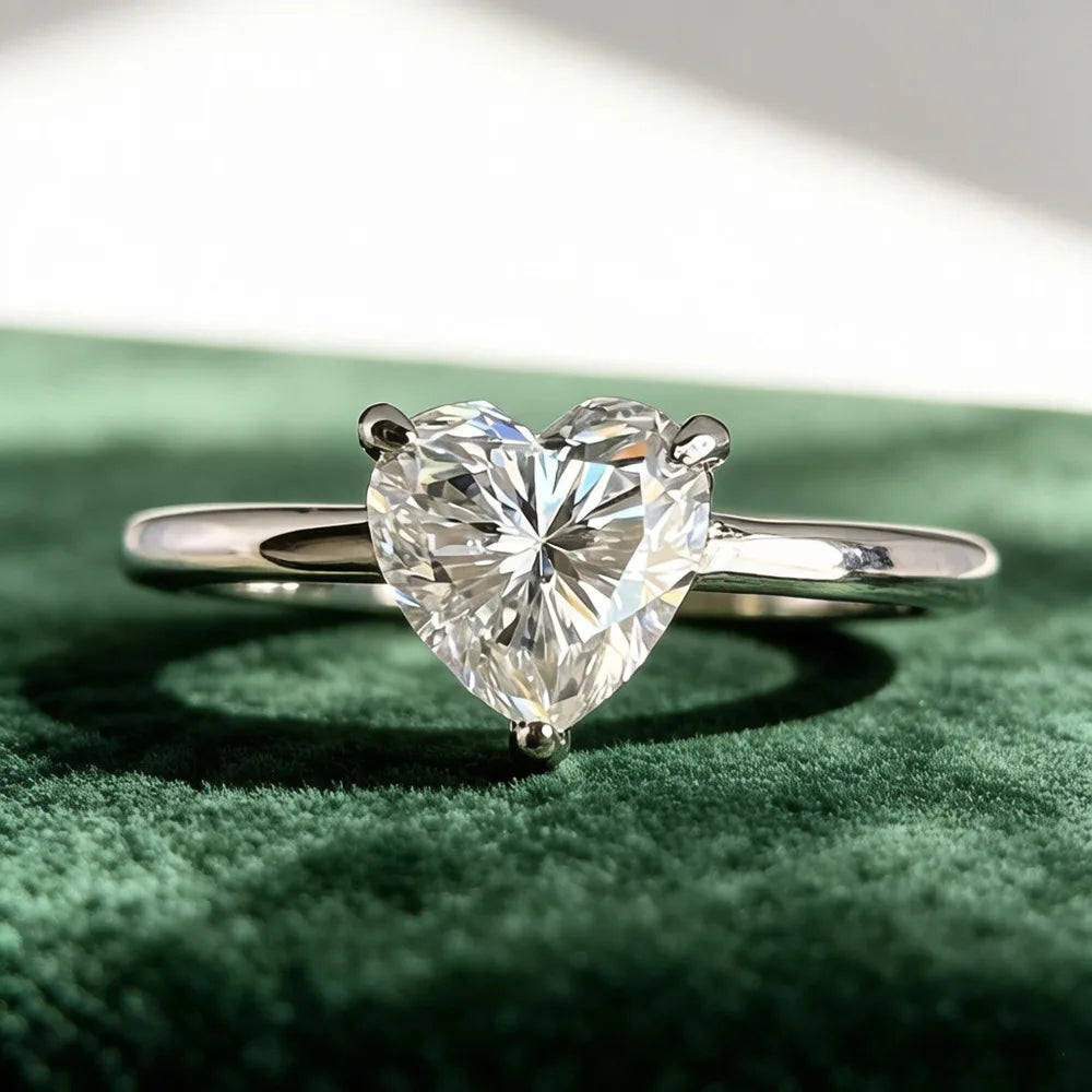 Heart Cut Moissanite Solitaire Ring | 1.2CT | 3-Prong | Gold & Silver | 925 Silver