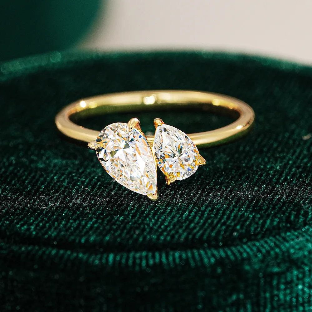 Toi et Moi Pear Cut Moissanite Ring | 1.5CT Total | VVS1 D Color | 18K Gold Plated