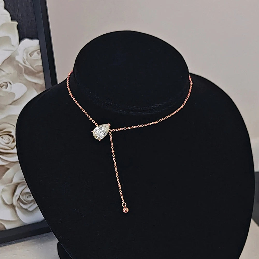 Pear Cut Moissanite Solitaire Pendant Necklace | Y-Style | 1CT / 2CT / 3CT | Certified | 925 Silver | Gold / Silver / Rose Gold