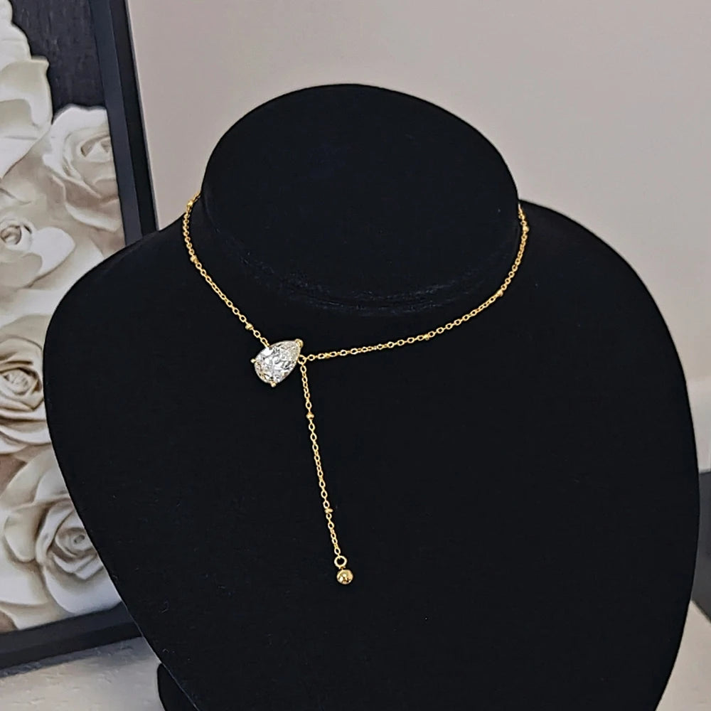 Pear Cut Moissanite Solitaire Pendant Necklace | Y-Style | 1CT / 2CT / 3CT | Certified | 925 Silver | Gold / Silver / Rose Gold