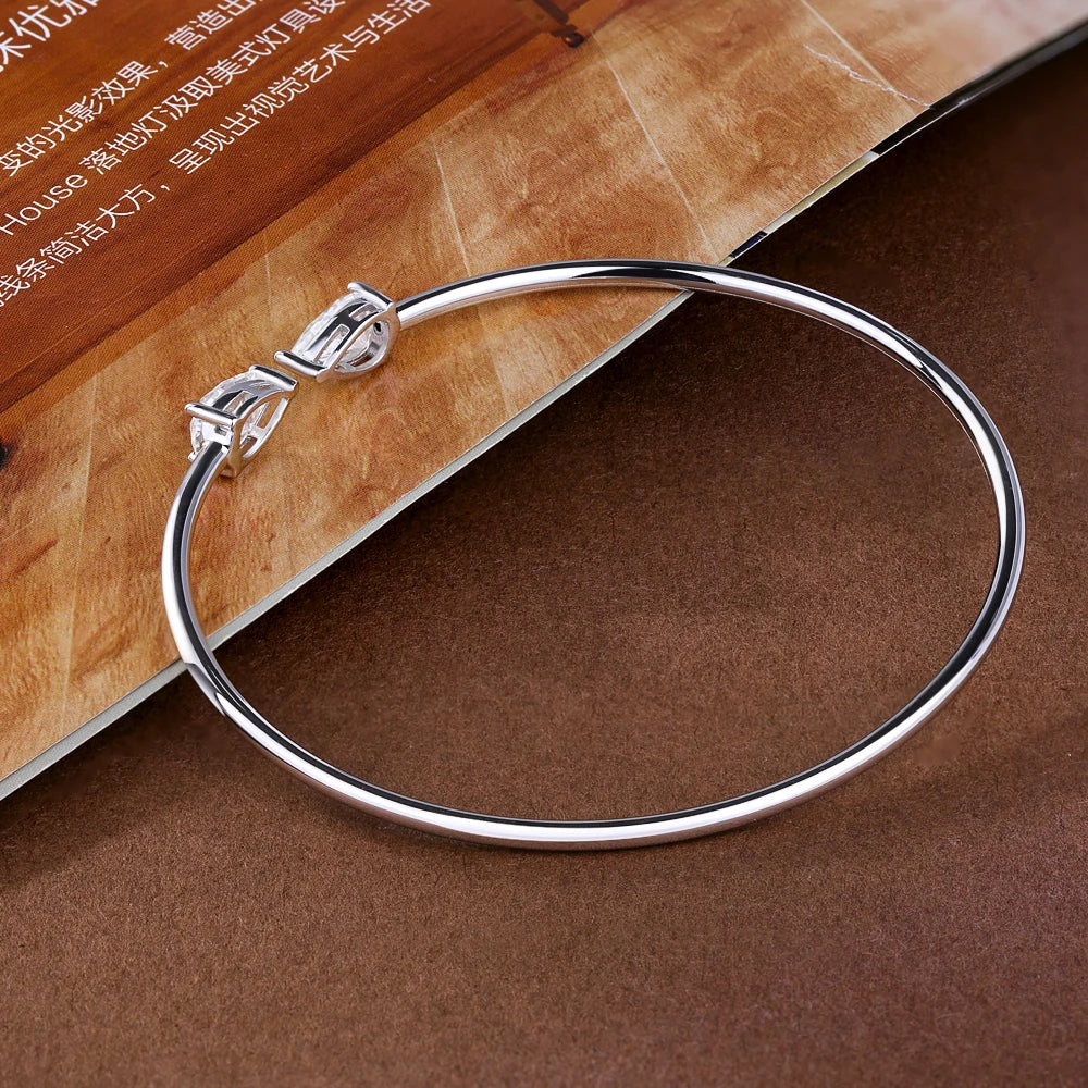 2-Stone Pear Cut Moissanite Open Cuff Bangle | 5×8mm | Certified | 925 Silver | Gold / Silver / Rose Gold