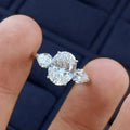 Oval Cut Moissanite 3-Stone Ring | Pear Side Stones | 3CT / 8CT Total | 925 Sterling Silver