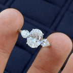 Oval Cut Moissanite 3-Stone Ring | Pear Side Stones | 3CT / 8CT Total | 925 Sterling Silver